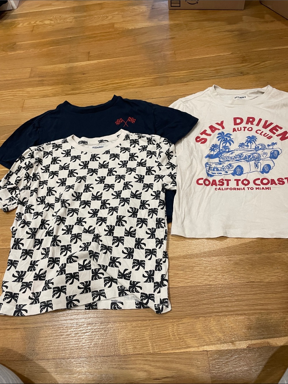 Set of 3 graphic tees - boys size 8 medium- cars, skater checkered palms, racing